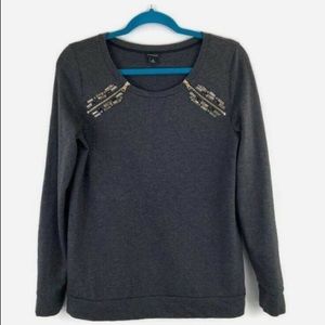 Ann Taylor crew sweatshirt jeweled zip